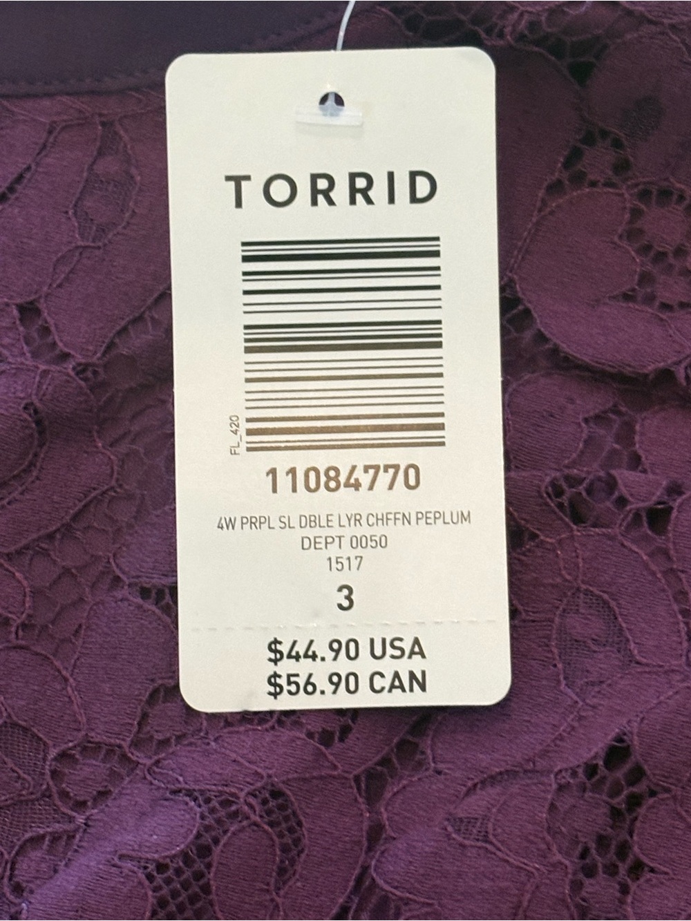 torrid Purple Lace Peplum Tank - Picture 2 of 4
